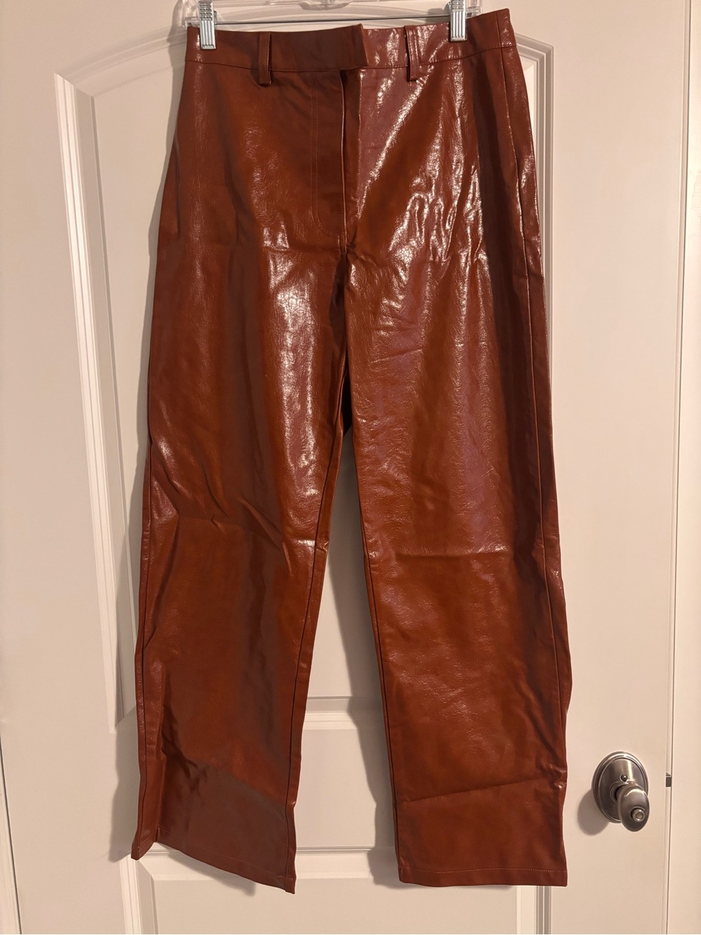 Cotton On Wide-Leg Faux Leather Pants in Rust Brown